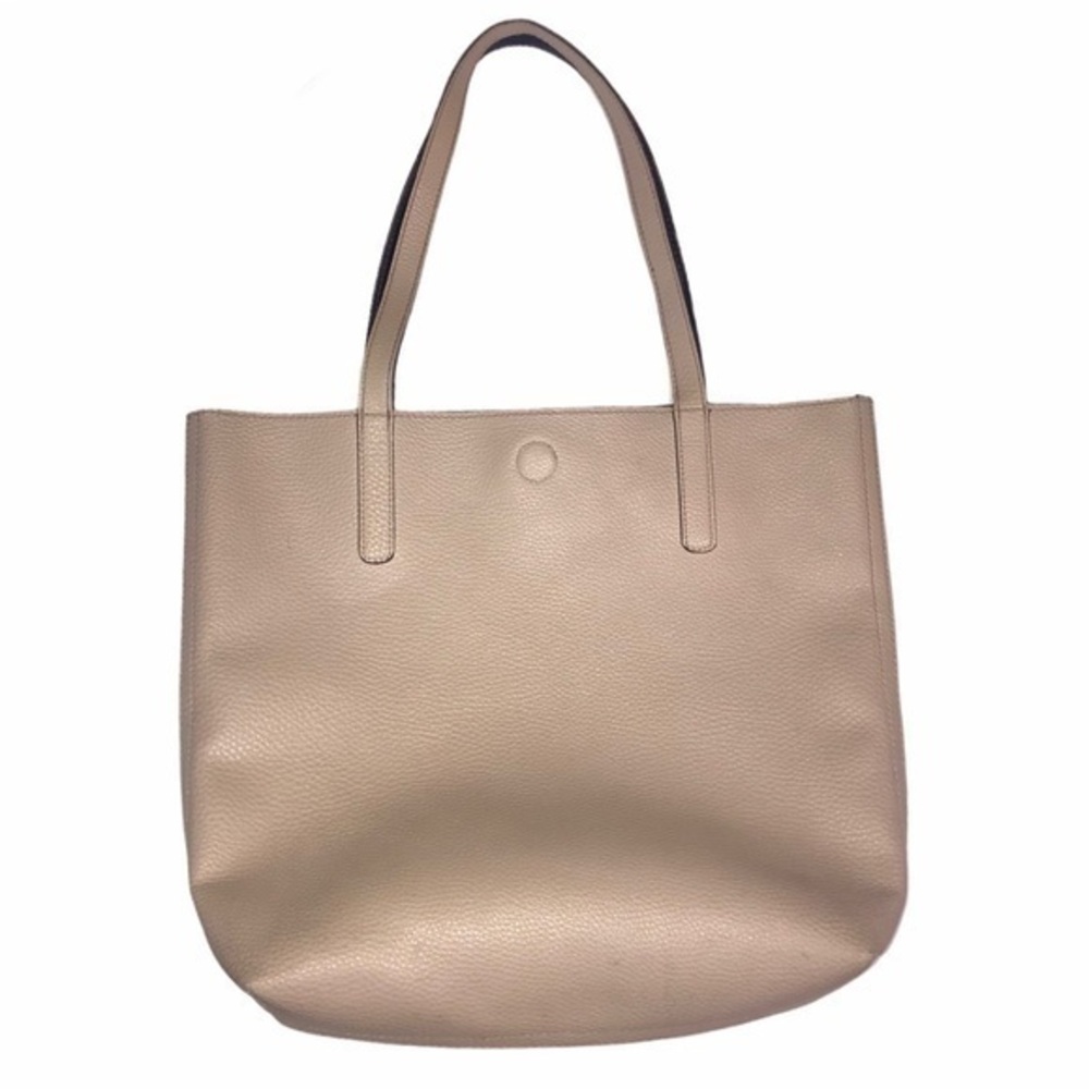 Taupe with Navy Blue Contrast PVC Tote